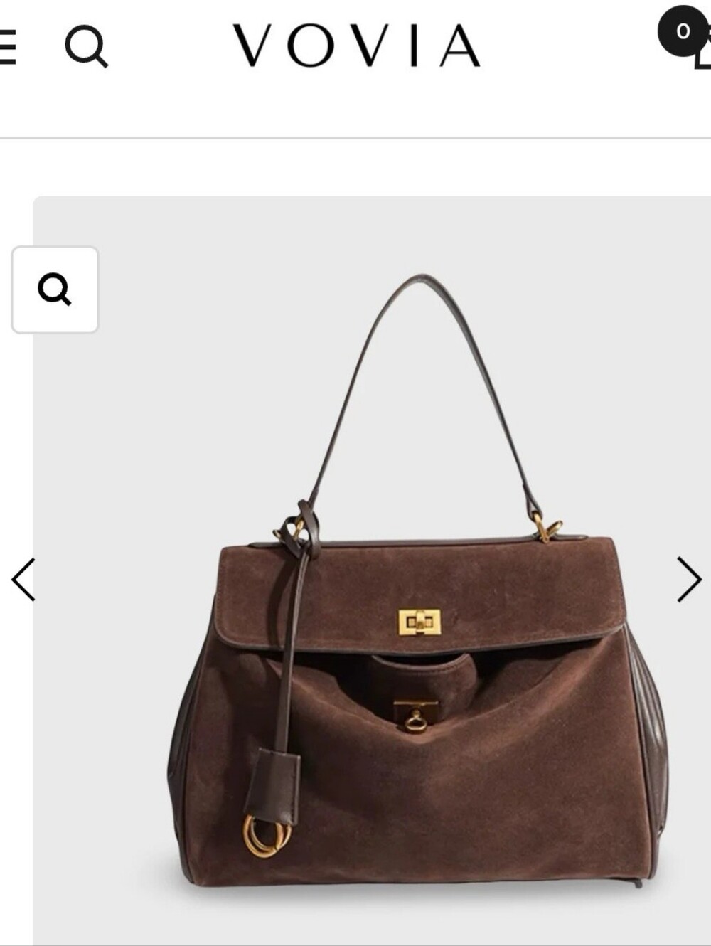 Genuine Leather Ovi Dark Brown Suede Top-Handle Crossbody with Gold Hardware